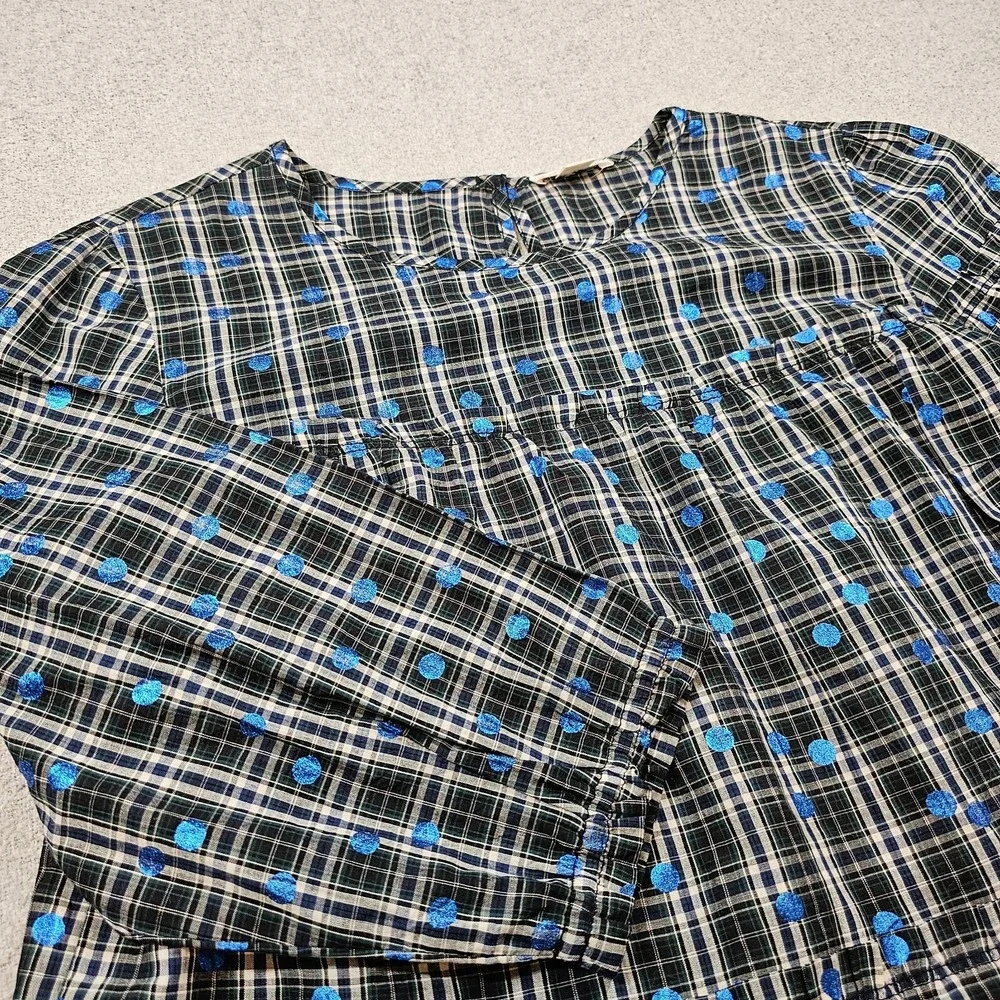 J.Crew Crewcuts Tiered‎ Shirt Top Plaid Polka-Dots Cotton Blue Youth Girls 14